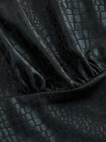 Crocodile Embossed Backless PU Halter Top
