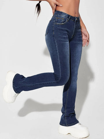 Slant Pocket Flare Leg Jeans