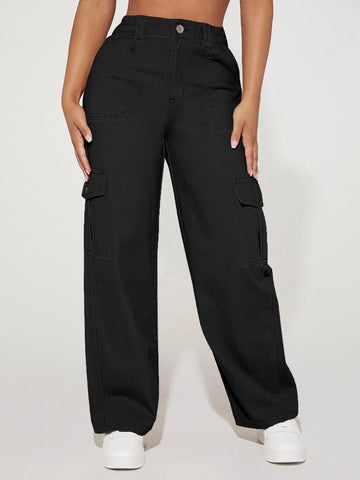 PETITE High Waist Flap Pocket Cargo Jeans