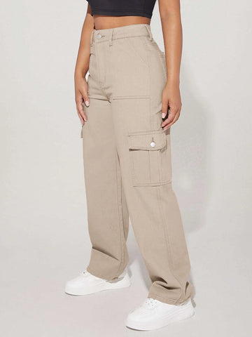 PETITE High Waist Flap Pocket Side Cargo Jeans