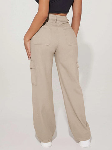 PETITE High Waist Flap Pocket Side Cargo Jeans