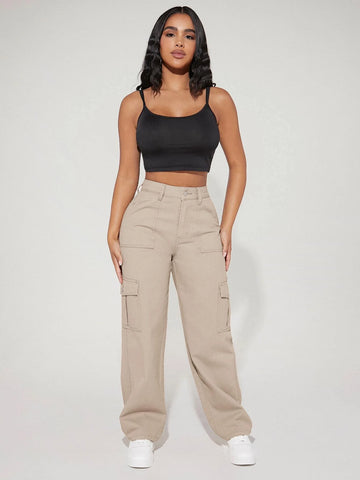 PETITE High Waist Flap Pocket Side Cargo Jeans