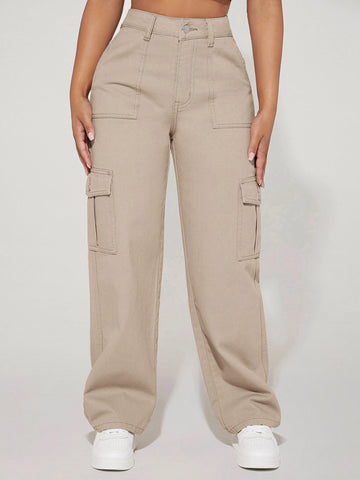 PETITE High Waist Flap Pocket Side Cargo Jeans