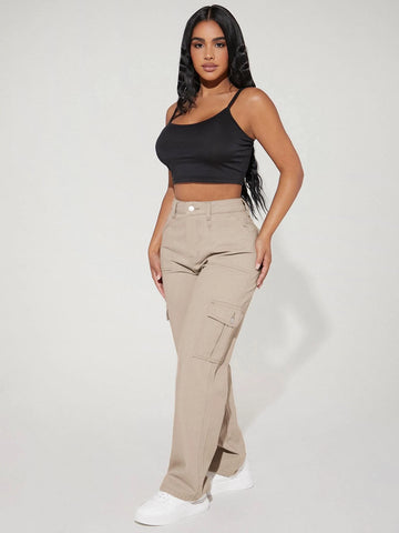PETITE High Waist Flap Pocket Side Cargo Jeans