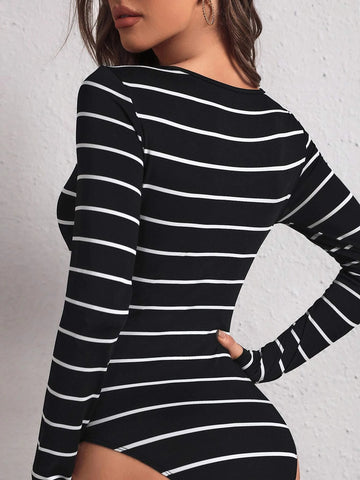 Striped Scoop Neck Bodysuit