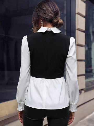 Pearls Beaded Ruffle Hem 2 In 1 Blouse