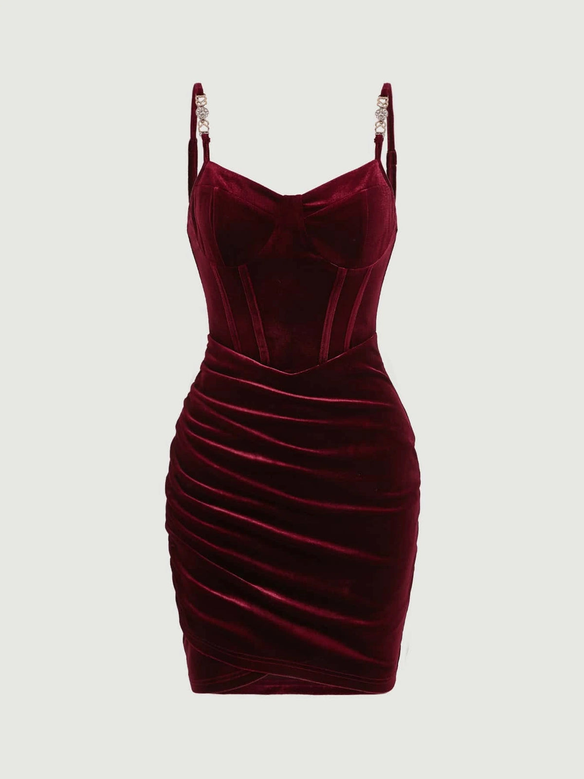 Chain Detail Ruched Velvet Bodycon Dress