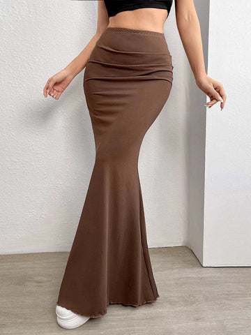 EZwear High Waist Ruched Mermaid Hem Skirt