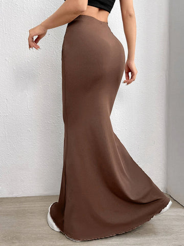EZwear High Waist Ruched Mermaid Hem Skirt