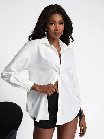 Solid Button Front Shirt