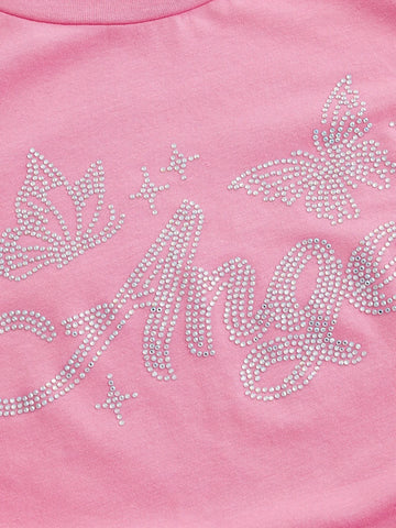 Rhinestone Letter Graphic Drawstring Side Crop Tee