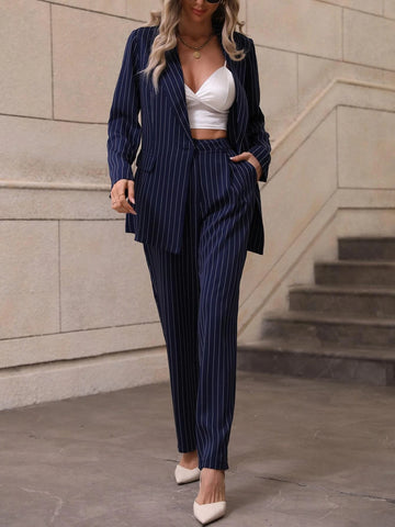 Striped Print Blazer & Pants