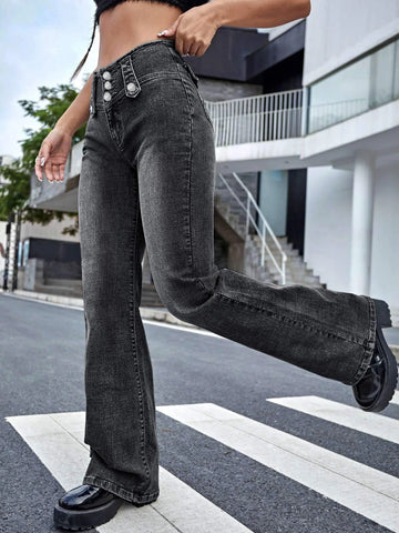 Bleach Wash Flare Leg Jeans