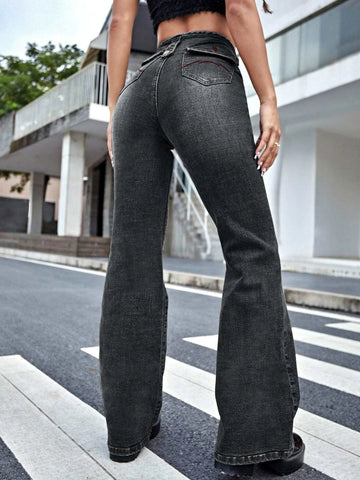 Bleach Wash Flare Leg Jeans