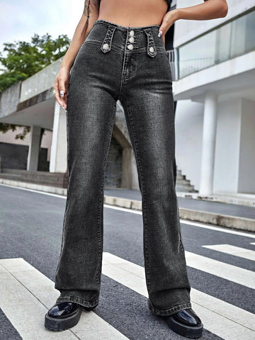 Bleach Wash Flare Leg Jeans