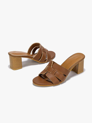 Stitch Detail Chunky Heeled Mule Sandals