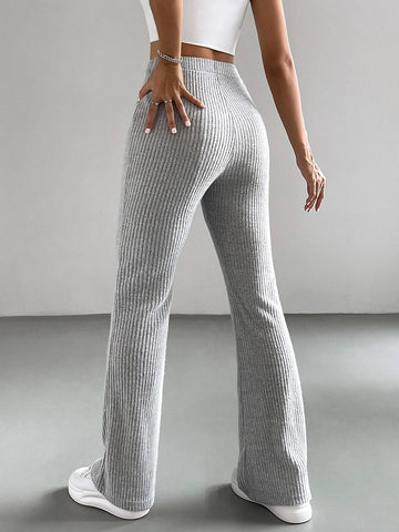Ribbed Knit Flare Leg Pants