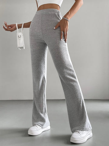 Ribbed Knit Flare Leg Pants