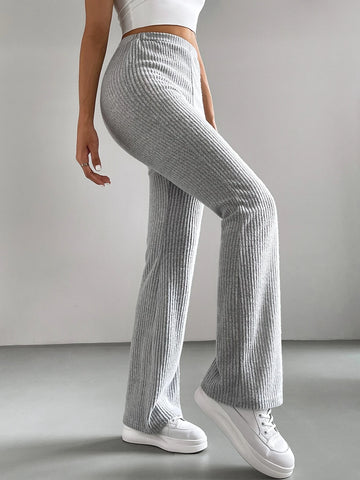 Ribbed Knit Flare Leg Pants