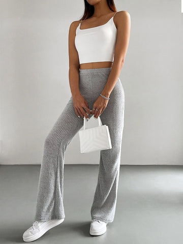Ribbed Knit Flare Leg Pants