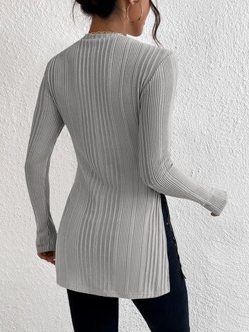 Split Hem Ribbed Knit Tee