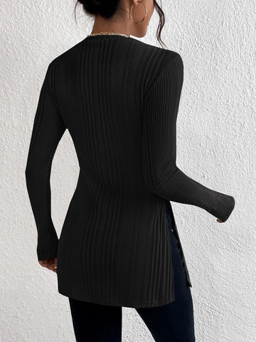 Split Hem Ribbed Knit Tee