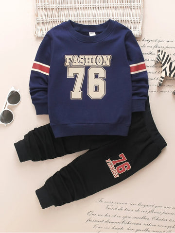 Toddler Boys Letter Graphic Sweatshirt With Sweatpants