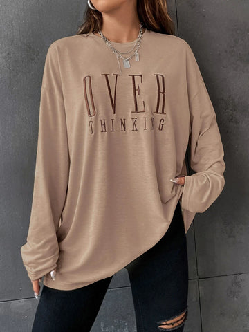 Letter Embroidery Drop Shoulder Tee
