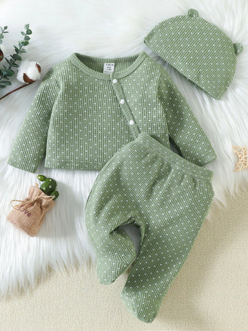 Baby Allover Heart Print Sleep Tee & Footed Sleep Pants & Hat