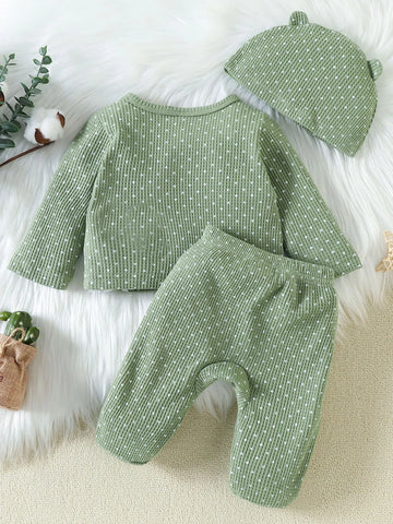 Baby Allover Heart Print Sleep Tee & Footed Sleep Pants & Hat