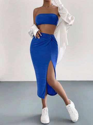 Crop Tube Top & Twist Split Thigh Skirt