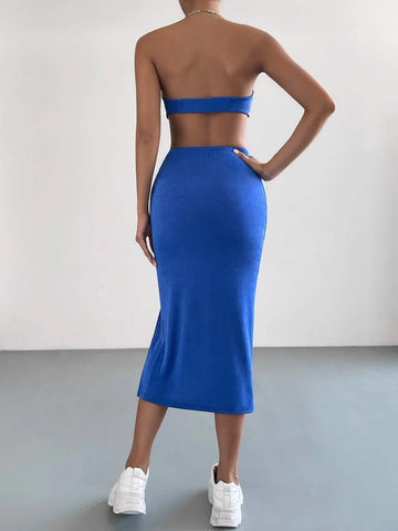 Crop Tube Top & Twist Split Thigh Skirt