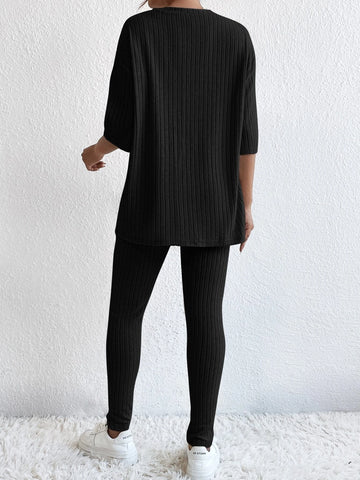 Unity Drop Shoulder Ribbed Knit Tee & Leggings