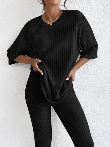 Unity Drop Shoulder Ribbed Knit Tee & Leggings