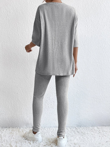 Unity Drop Shoulder Ribbed Knit Tee & Leggings