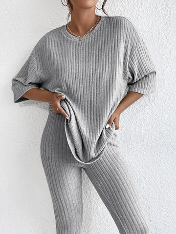 Unity Drop Shoulder Ribbed Knit Tee & Leggings