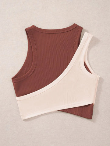 Two Tone Cut Out Crop Tank Top