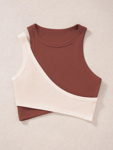 Two Tone Cut Out Crop Tank Top