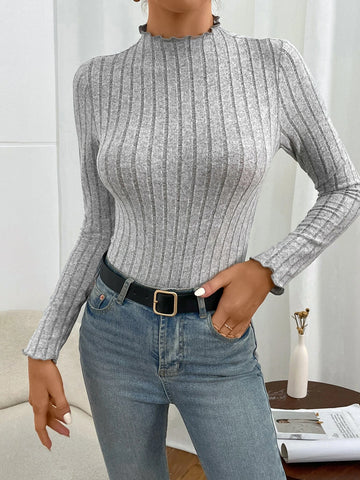 Mock Neck Lettuce Trim Bodysuit