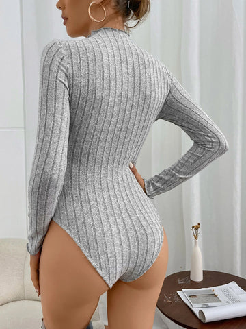 Mock Neck Lettuce Trim Bodysuit