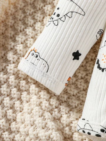 Newborn Baby Croissant Print Bodysuit & Pants & Hat