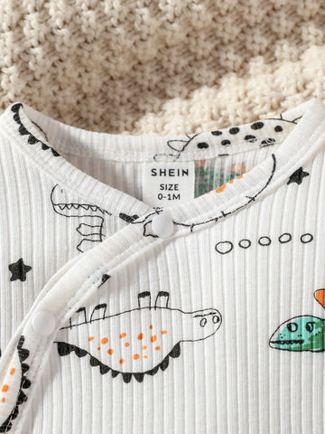Newborn Baby Croissant Print Bodysuit & Pants & Hat
