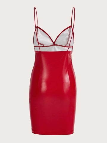 Solid PU Leather Bodycon Dress