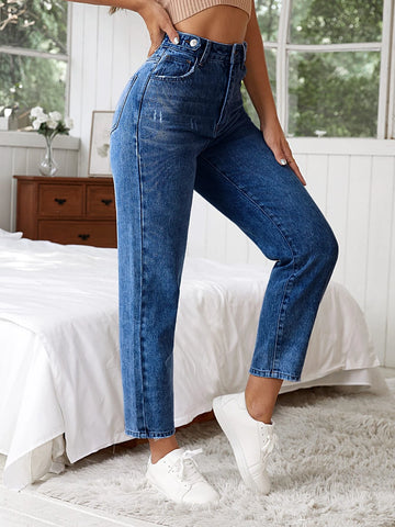 High Waist Cat Scratch Mom Fit Jeans