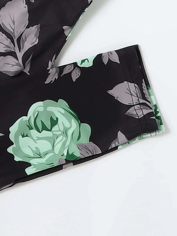 Girls Letter And Floral Print Pullover & Leggings