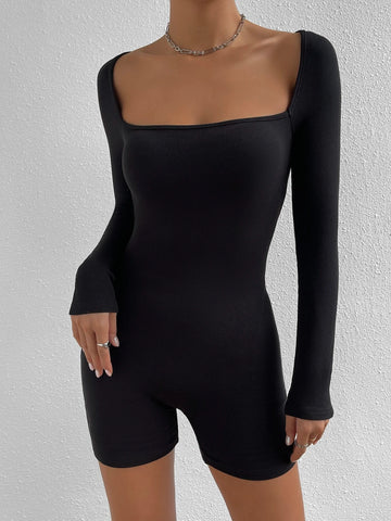 Square Neck Unitard Romper