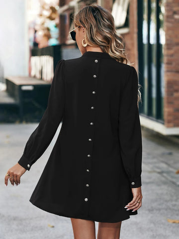 Notched Neck Button Detail Shirt Dress