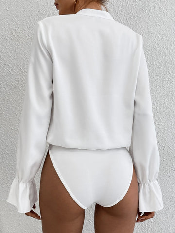 Unity Flounce Sleeve Notched Neck Bodysuit