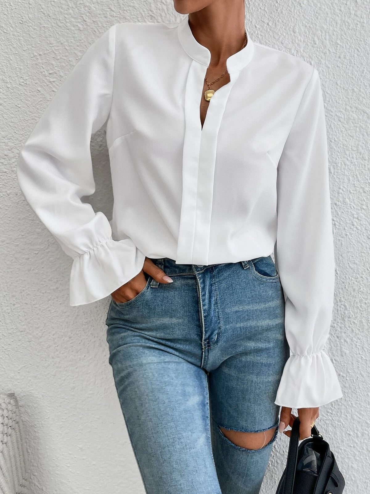 Unity Flounce Sleeve Notched Neck Bodysuit