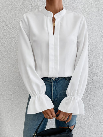 Unity Flounce Sleeve Notched Neck Bodysuit